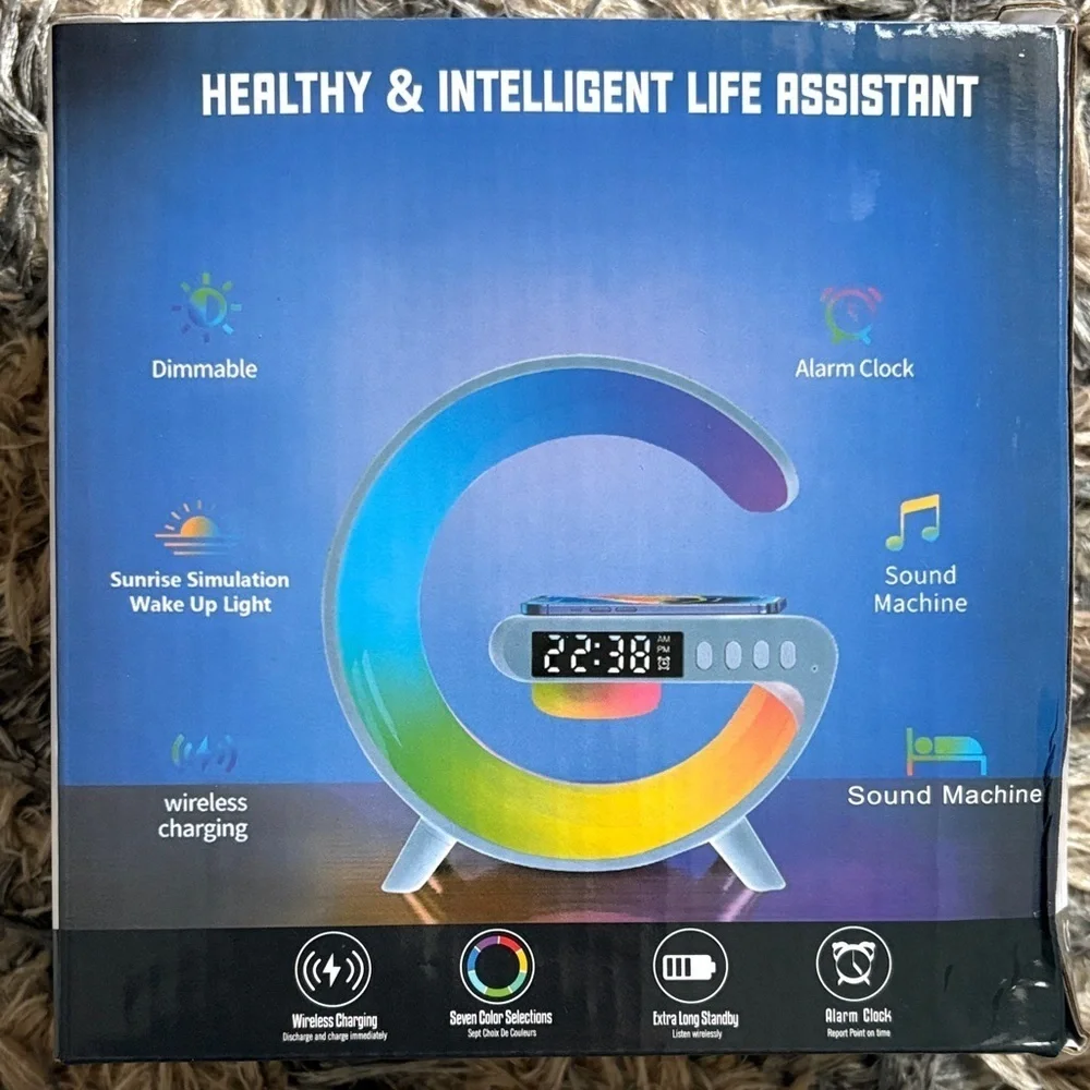 G63 Smart Light Sound Machine RGB Bedside Lamp Wireless Charger Alarm Clock NIB